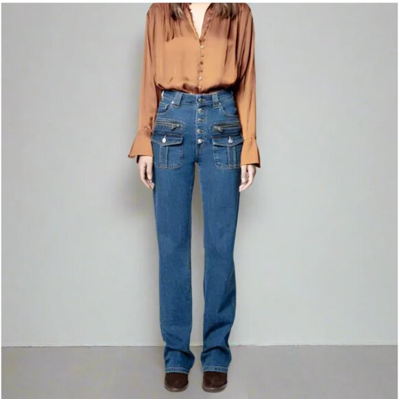 Zadig Voltaire High Waist Eyes Button Fly Jeans Straight Sz 27 Women's Blue - Picture 6 of 9